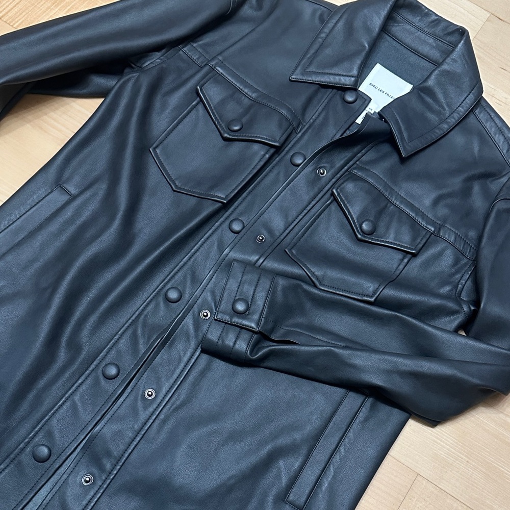 Avec Les Filles Black Leather Shirt Jacket | NWOT! - Picture 9 of 10